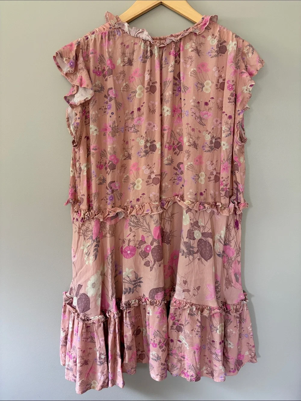 Spell & The Gypsy Wild Bloom Floral Mini Dress Medium Boho Pink Purple Ruffle